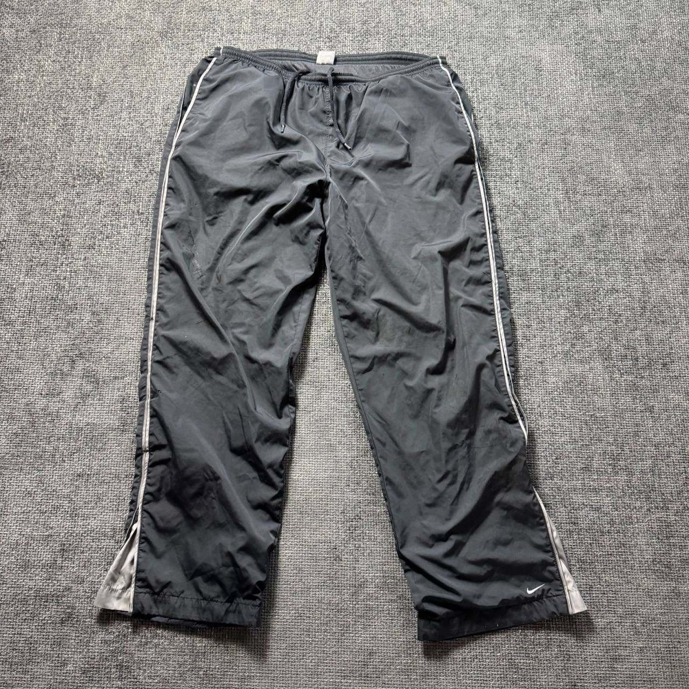 Nike Track Pants Mens XL Black Vintage Y2K Nylon Windbreaker Baggy Piping - Picture 1 of 13